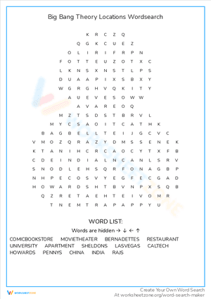 Big Bang Theory Locations Wordsearch