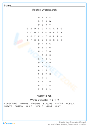 Roblox Wordsearch