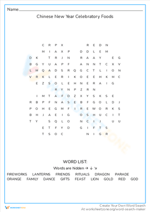 Chinese New Year Wordsearch