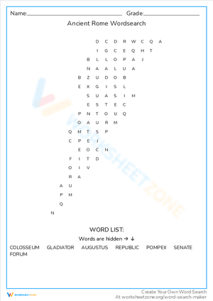 Ancient Rome Wordsearch