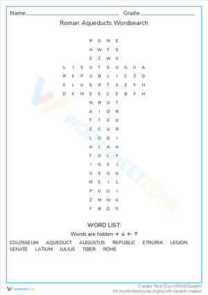 Roman Aqueducts Wordsearch