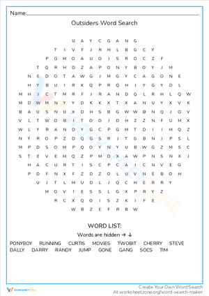 Outsiders Word Search