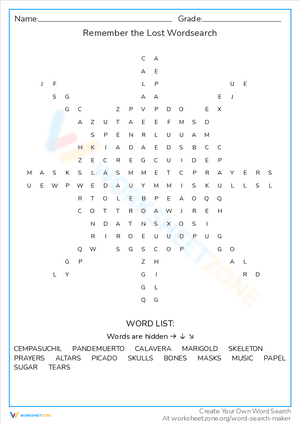 Remember the Lost Wordsearch