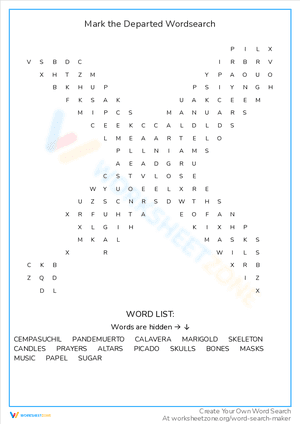 Mark the Departed Wordsearch