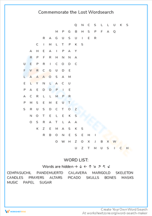 Commemorate the Lost Wordsearch