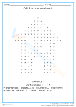 Cell Structures Wordsearch