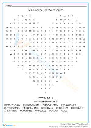 Cell Organelles Wordsearch