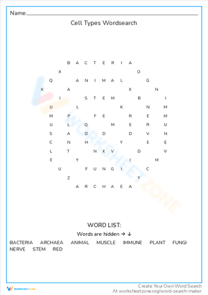 Cell Types Wordsearch