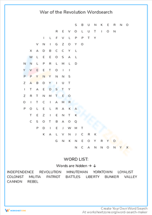 War of the Revolution Wordsearch