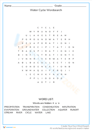 Water Cycle Wordsearch