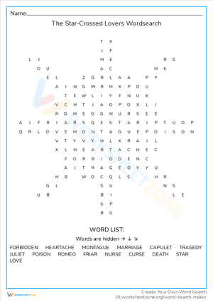 The Star-Crossed Lovers Wordsearch