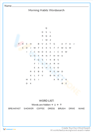 Morning Habits Wordsearch
