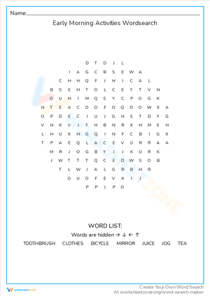 Early Morning Activities Wordsearch