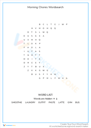 Morning Chores Wordsearch