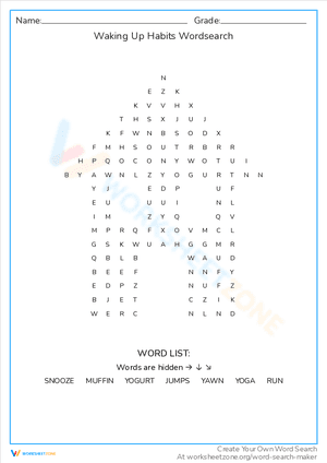 Waking Up Habits Wordsearch