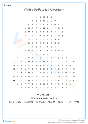 Waking Up Routines Wordsearch