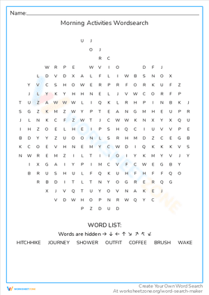 Morning Activities Wordsearch