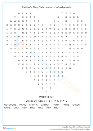 Father's Day Celebrations Wordsearch