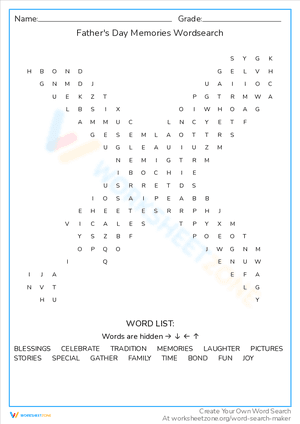 Father's Day Memories Wordsearch