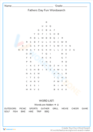 Fathers Day Fun Wordsearch
