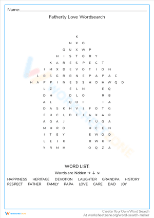 Fatherly Love Wordsearch