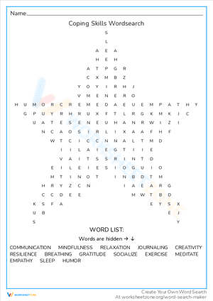 Coping Skills Wordsearch