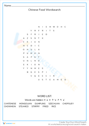 Chinese Food Wordsearch