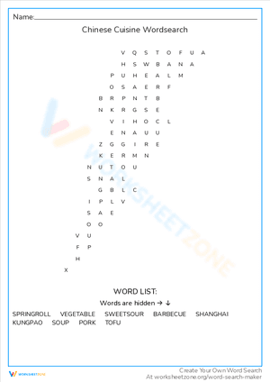 Chinese Cuisine Wordsearch