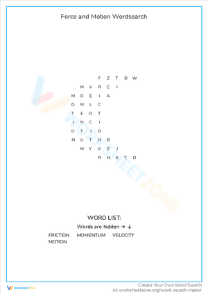 Force and Motion Wordsearch