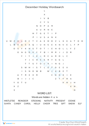 December Holiday Wordsearch