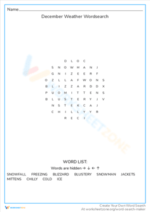 December Weather Wordsearch