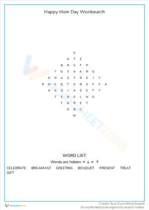 Happy Mom Day Wordsearch