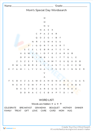Mom's Special Day Wordsearch