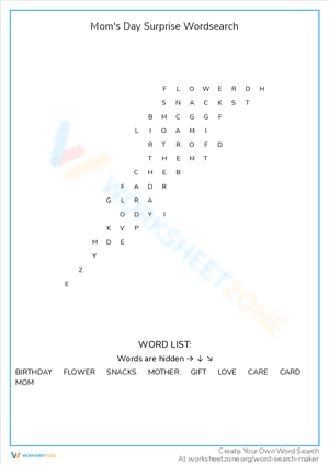 Mom's Day Surprise Wordsearch