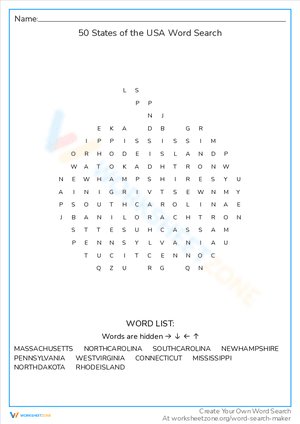 50 States of the USA Word Search