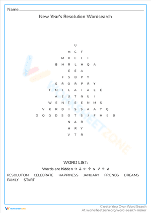 New Year's Resolution Wordsearch