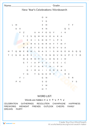 New Year's Celebrations Wordsearch