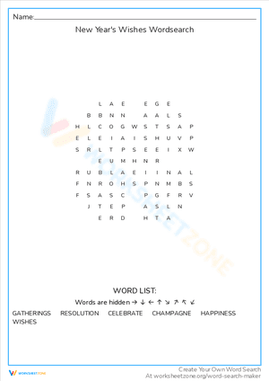 New Year's Wishes Wordsearch