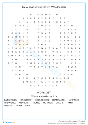 New Year's Countdown Wordsearch