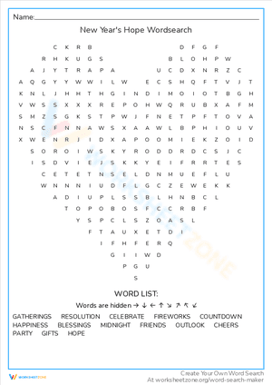New Year's Hope Wordsearch