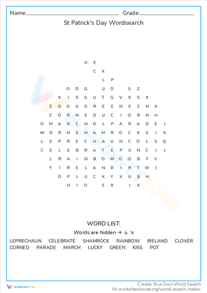 St Patrick's Day Wordsearch