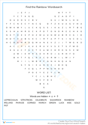 Find the Rainbow Wordsearch