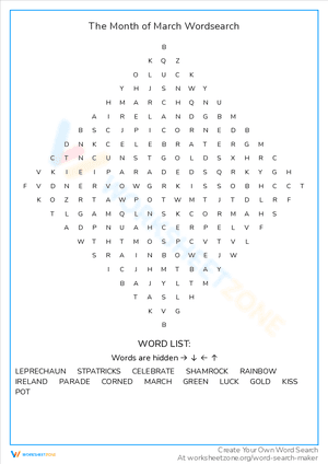 The Month of March Wordsearch