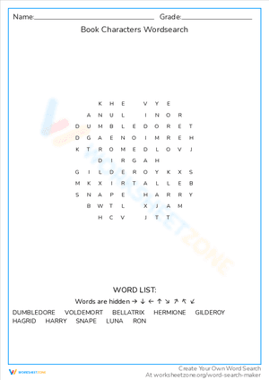 Book Characters Wordsearch