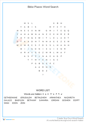 Bible Places Word Search