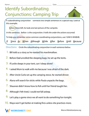 Subordinating Conjunctions About Camping Trip