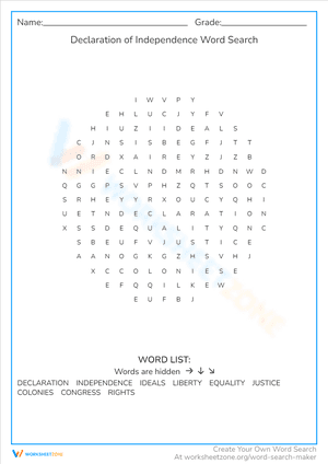 Declaration Of Independence Word Search