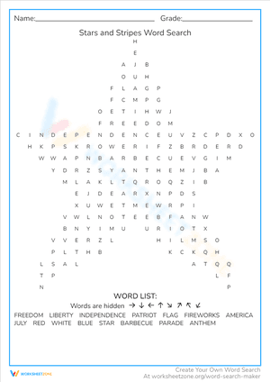 Stars and Stripes Word Search