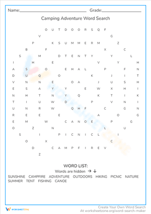 Camping Adventure Word Search