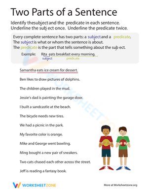Subject and Predicate Worksheet-Two Parts of a Sentence